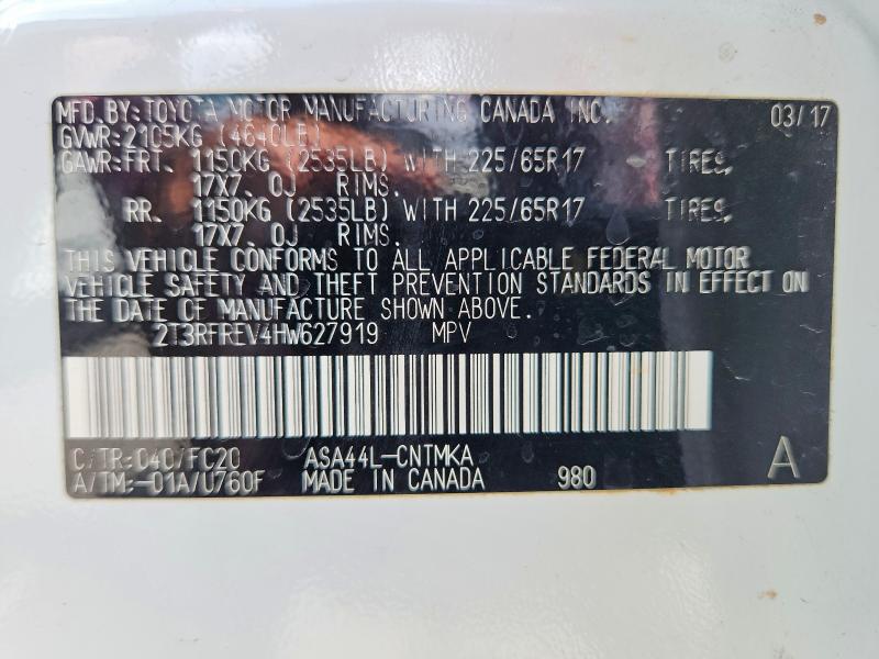 Продаж на аукціоні авто 2017 Toyota Rav4, vin: 2T3RFREV4HW627919, номер лоту: 62108616