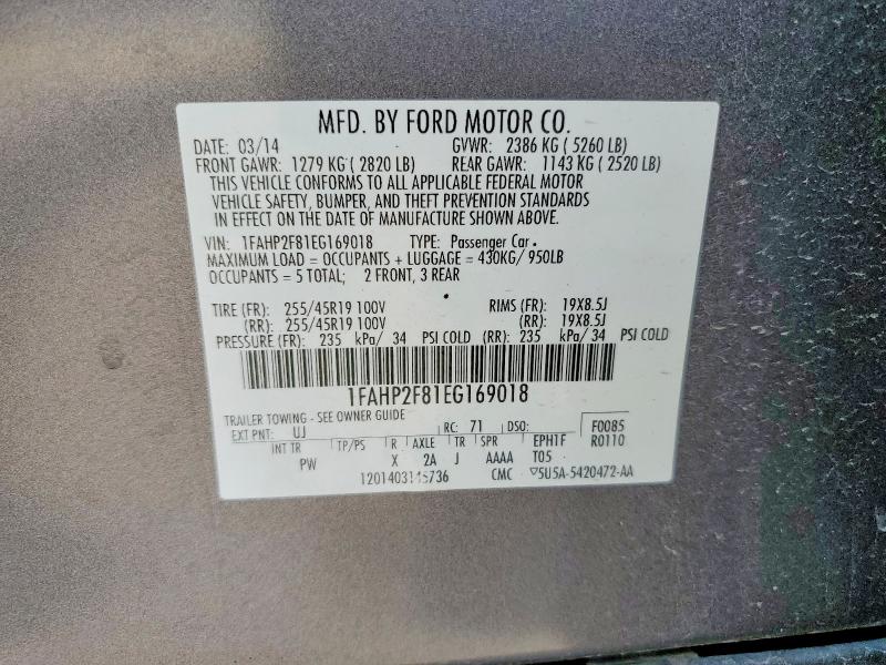 61411936 :رقم المزاد ، 1FAHP2F81EG169018 vin ، 2014 Ford Taurus مزاد بيع