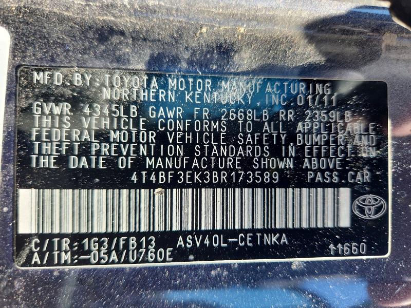 Продаж на аукціоні авто 2011 Toyota Camry, vin: 4T4BF3EK3BR173589, номер лоту: 62347036