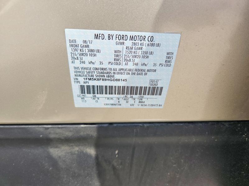 Aukcja sprzedaży 2017 Ford Explorer, vin: 1FM5K8F89HGD88145, numer aukcji: 62164936