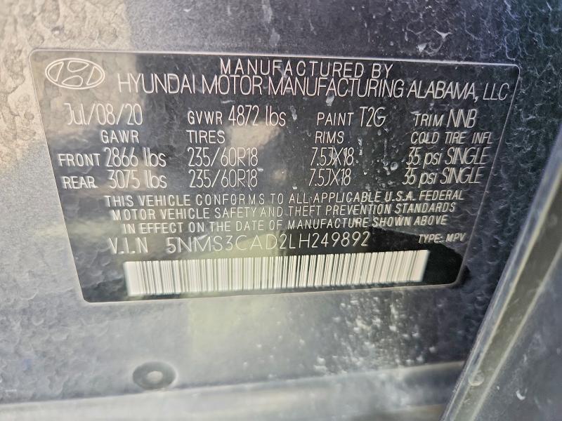 61178076 :رقم المزاد ، 5NMS3CAD2LH249892 vin ، 2020 Hyundai Santa Fe مزاد بيع