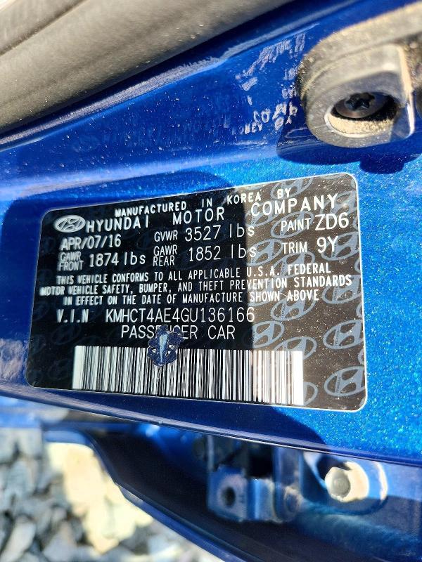Продаж на аукціоні авто 2016 Hyundai Accent, vin: KMHCT4AE4GU136166, номер лоту: 62253286