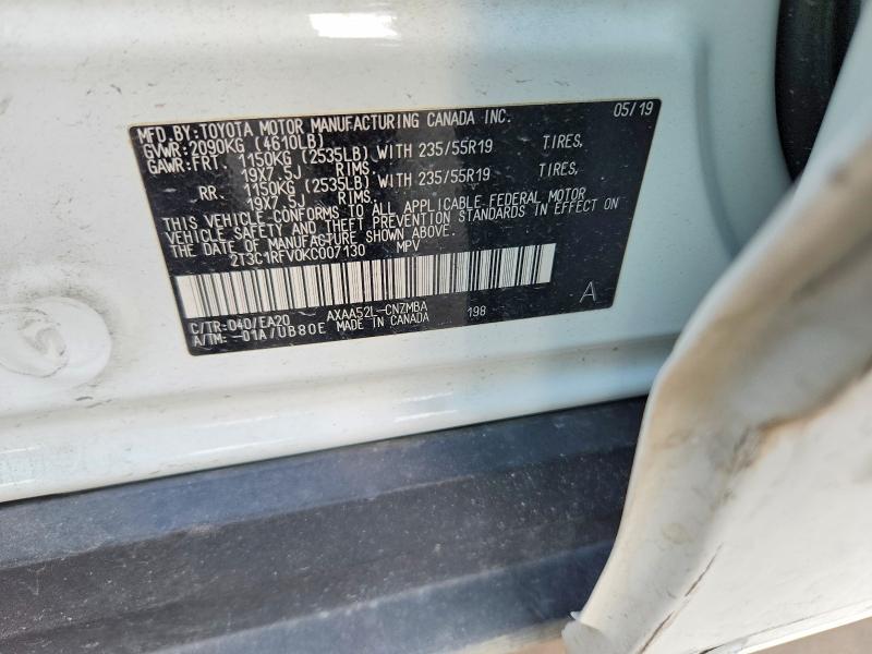 59692586 :رقم المزاد ، 2T3C1RFV0KC007130 vin ، 2019 Toyota Rav4 مزاد بيع