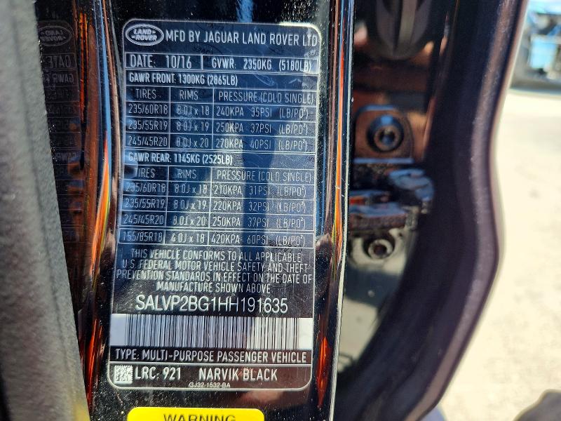 Aukcja sprzedaży 2017 Land Rover Range Rover Evoque, vin: SALVP2BG1HH191635, numer aukcji: 58567136