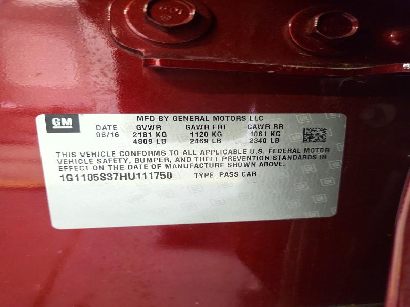 2017 Chevrolet Impala მანქანა იყიდება აუქციონზე, vin: 1G1105S37HU111750, აუქციონის ნომერი: 59849466