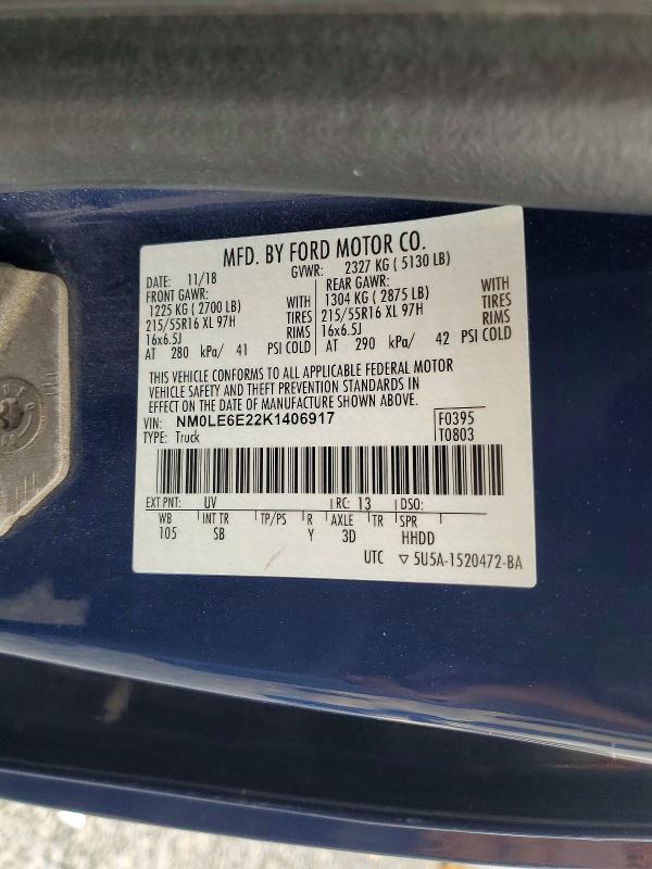 Auction sale of the 2019 Ford Transit Connect, vin: NM0LE6E22K1406917, lot number: 60454216