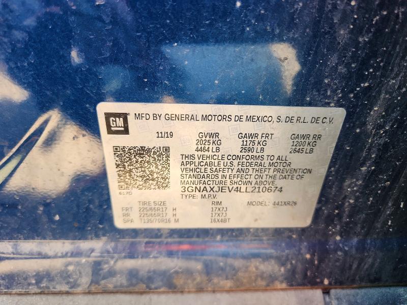 2020 Chevrolet Equinox მანქანა იყიდება აუქციონზე, vin: 3GNAXJEV4LL210674, აუქციონის ნომერი: 60861066