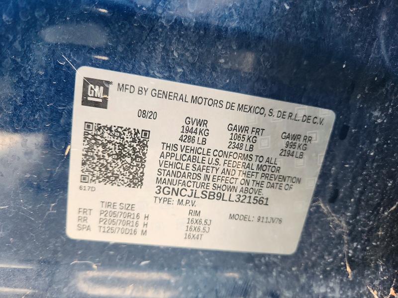 60895386 :رقم المزاد ، 3GNCJLSB9LL321561 vin ، 2020 Chevrolet Trax مزاد بيع