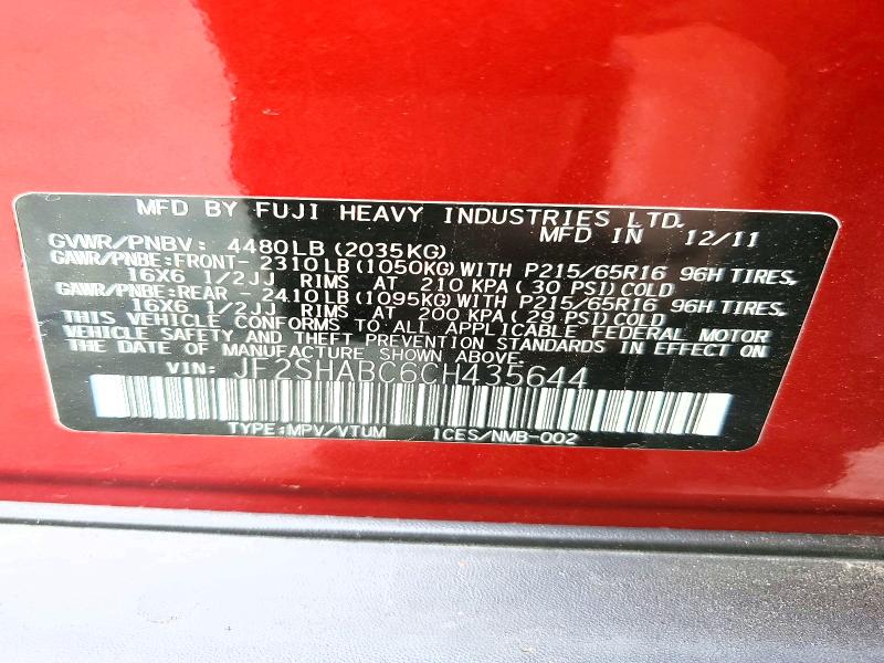 Продаж на аукціоні авто 2012 Subaru Forester, vin: JF2SHABC6CH435644, номер лоту: 61730656