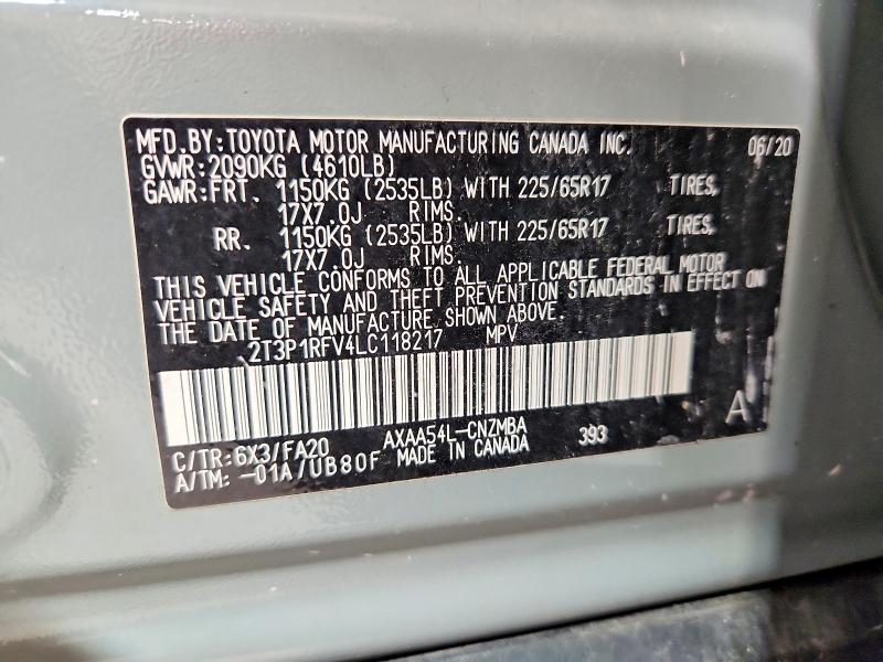 Продажа на аукционе авто 2020 Toyota Rav4, vin: 2T3P1RFV4LC118217, номер лота: 60768206