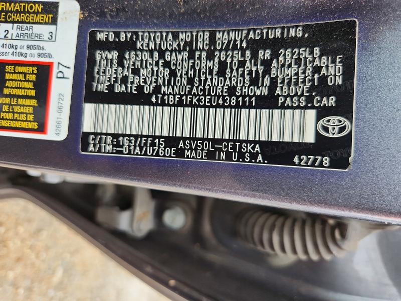 Aukcja sprzedaży 2014 Toyota Camry, vin: 4T1BF1FK3EU438111, numer aukcji: 61304606