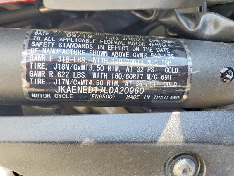 61020206 :رقم المزاد ، JKAENED17LDA20960 vin ، 2020 Kawasaki En650 مزاد بيع