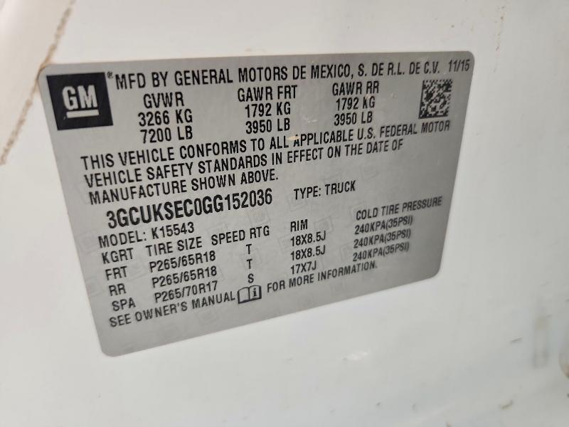 Продажа на аукционе авто 2016 Chevrolet Silverado, vin: 3GCUKSEC0GG152036, номер лота: 60010296