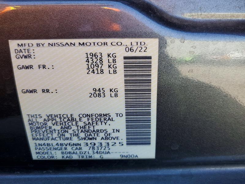 58986996 :رقم المزاد ، 1N4BL4BV6NN393325 vin ، 2022 Nissan Altima مزاد بيع