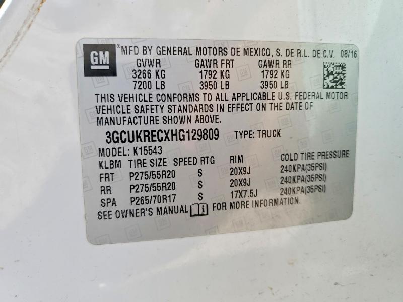 2017 Chevrolet Silverado მანქანა იყიდება აუქციონზე, vin: 3GCUKRECXHG129809, აუქციონის ნომერი: 62235786