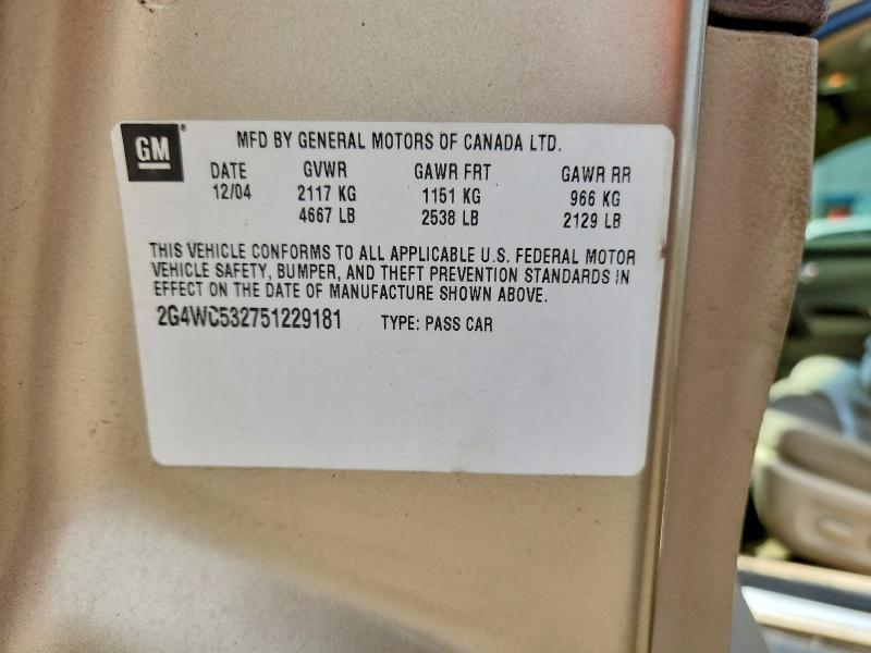 Aukcja sprzedaży 2005 Buick Lacrosse, vin: 2G4WC532751229181, numer aukcji: 85630825