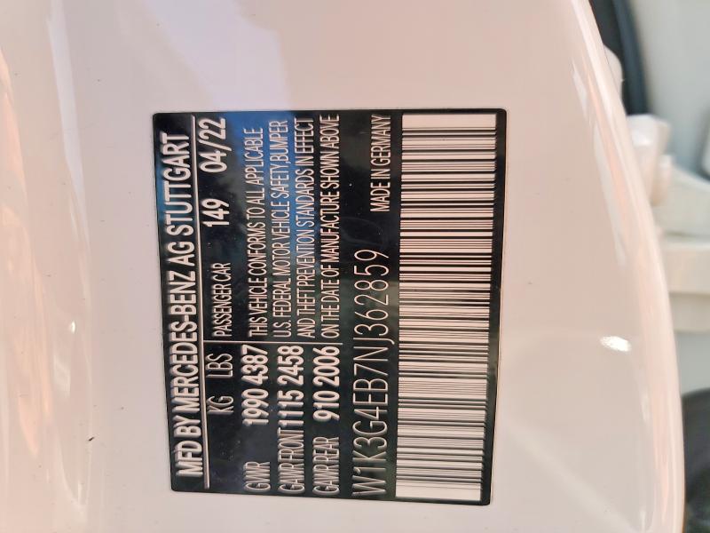 2022 Mercedes-benz A მანქანა იყიდება აუქციონზე, vin: W1K3G4EB7NJ362859, აუქციონის ნომერი: 60153116