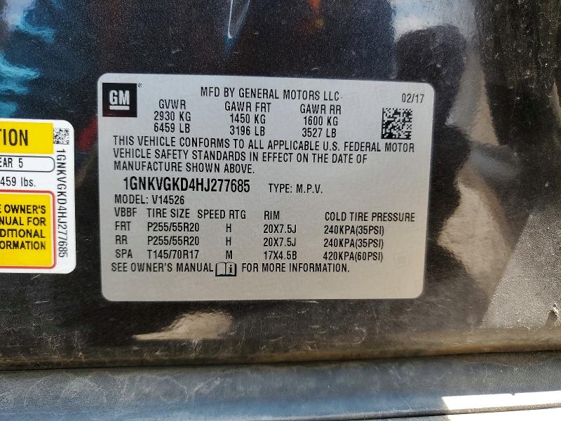 2017 Chevrolet Traverse მანქანა იყიდება აუქციონზე, vin: 1GNKVGKD4HJ277685, აუქციონის ნომერი: 61789946