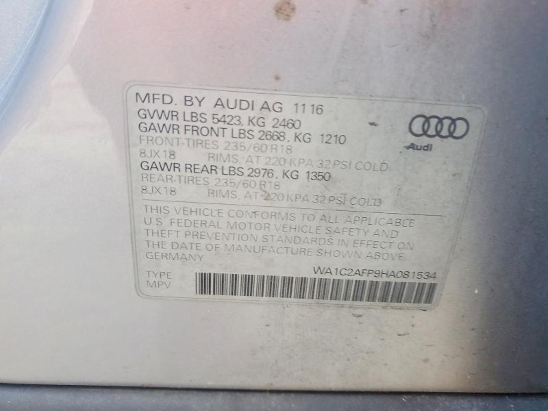 2017 Audi Q5 მანქანა იყიდება აუქციონზე, vin: WA1C2AFP9HA081534, აუქციონის ნომერი: 59978746