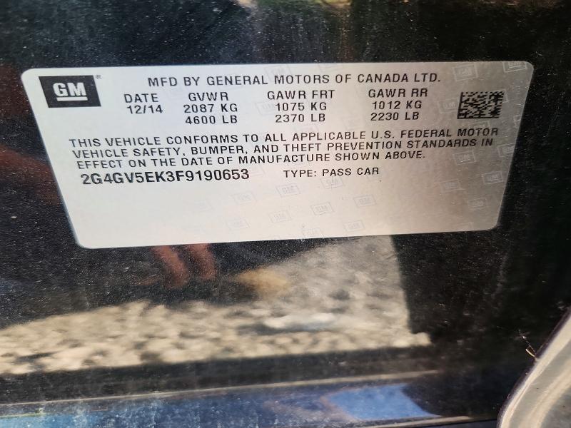 63470306 :رقم المزاد ، 2G4GV5EK3F9190653 vin ، 2015 Buick Regal مزاد بيع
