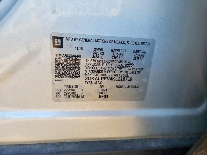62546536 :رقم المزاد ، 3GKALPEV4KL218719 vin ، 2019 Gmc Terrain مزاد بيع