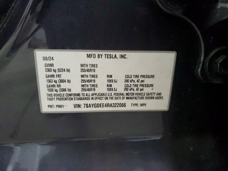 Aukcja sprzedaży 2024 Tesla Model Y, vin: 7SAYGDEE4RA322066, numer aukcji: 62130806