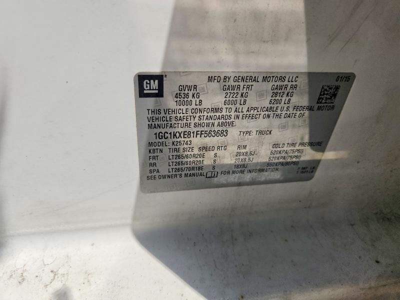 59773736 :رقم المزاد ، 1GC1KXE81FF563683 vin ، 2015 Chevrolet Silverado مزاد بيع