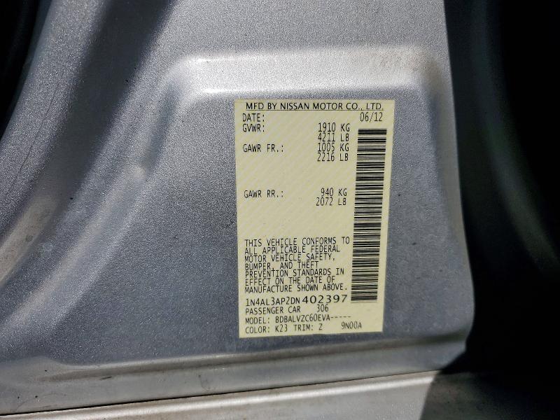 60311876 :رقم المزاد ، 1N4AL3AP2DN402397 vin ، 2013 Nissan Altima مزاد بيع