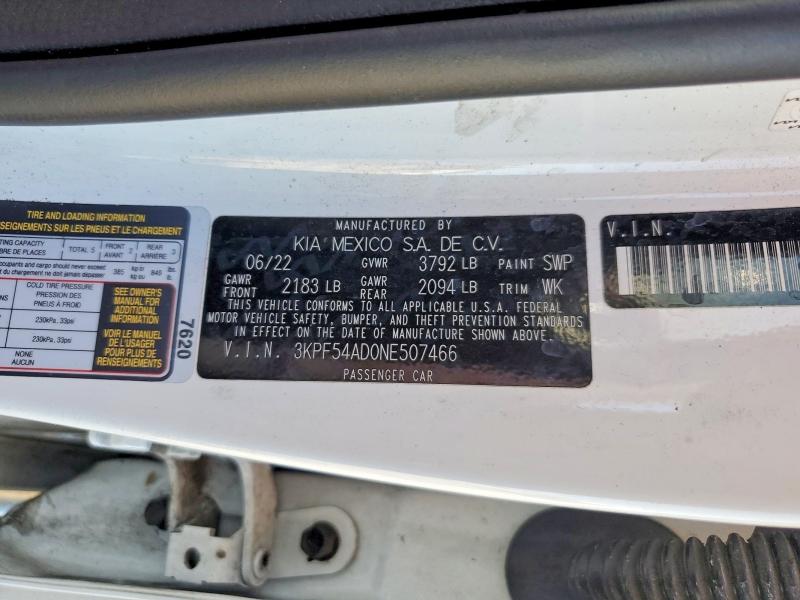 Aukcja sprzedaży 2022 Kia Forte, vin: 3KPF54AD0NE507466, numer aukcji: 60493026