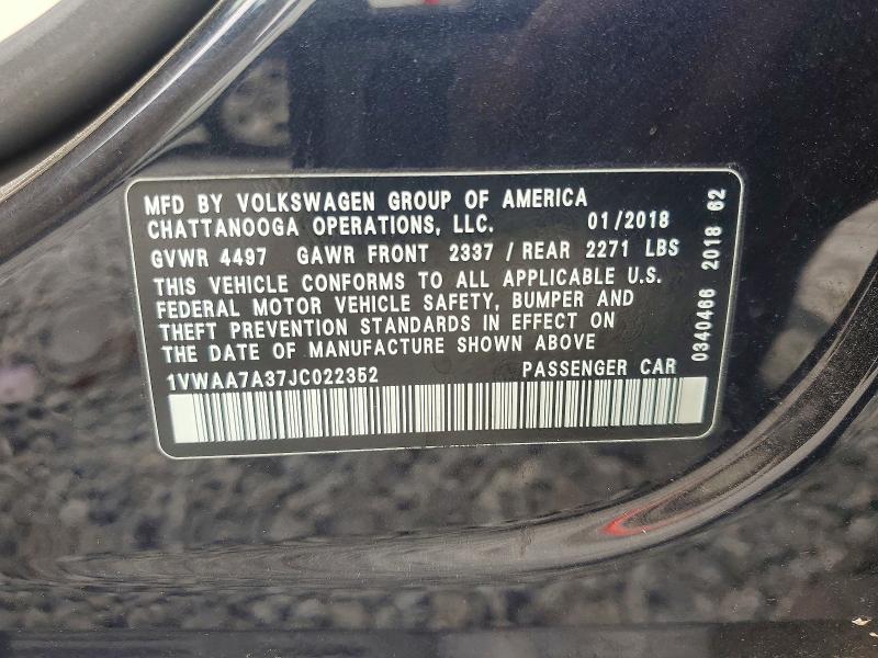 Aukcja sprzedaży 2018 Volkswagen Passat, vin: 1VWAA7A37JC022352, numer aukcji: 60173086