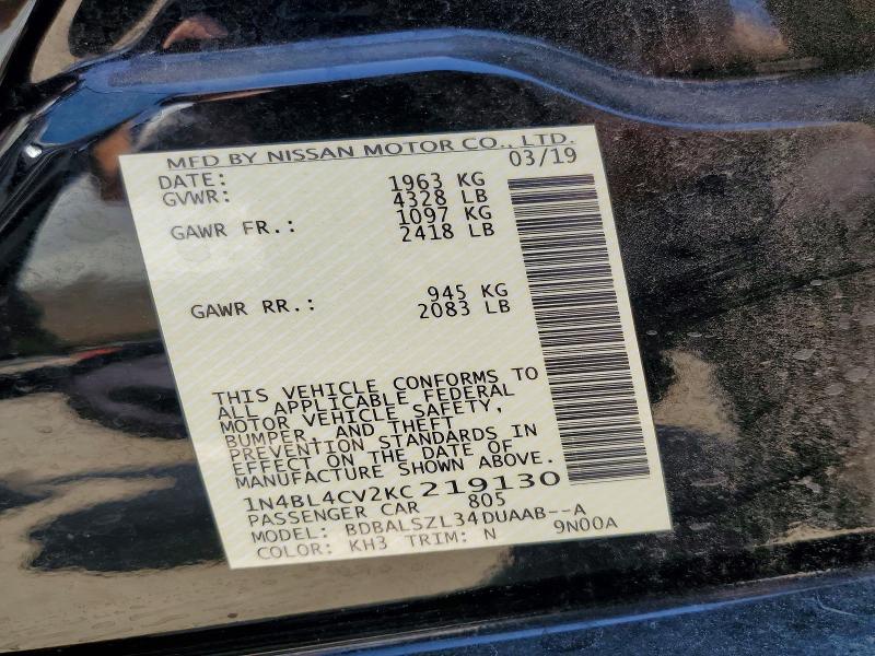 Продажа на аукционе авто 2019 Nissan Altima, vin: 1N4BL4CV2KC219130, номер лота: 60305046