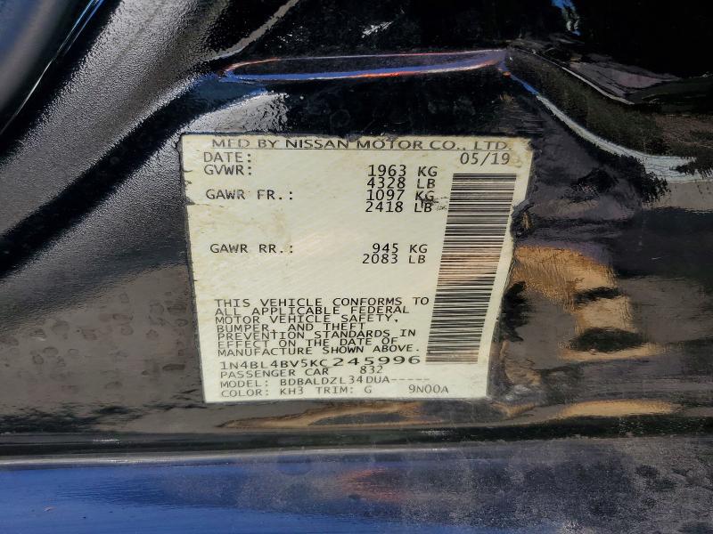 2019 Nissan Altima მანქანა იყიდება აუქციონზე, vin: 1N4BL4BV5KC245996, აუქციონის ნომერი: 59741566