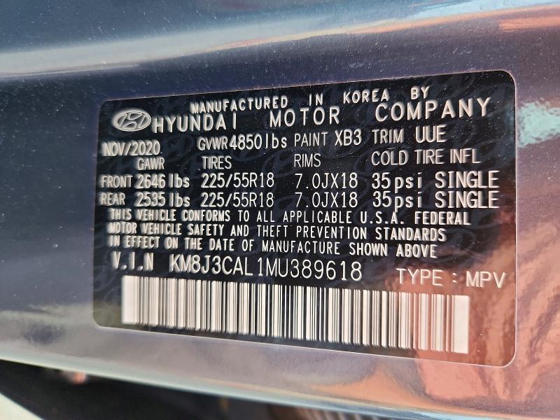 62095816 :رقم المزاد ، KM8J3CAL1MU389618 vin ، 2021 Hyundai Tucson مزاد بيع