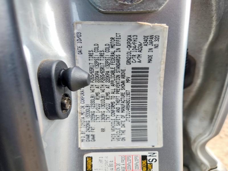 2004 Toyota 4runner მანქანა იყიდება აუქციონზე, vin: JTEZU14R848011907, აუქციონის ნომერი: 60843116