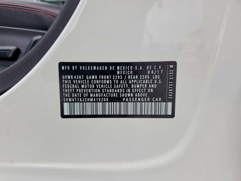 Auction sale of the 2017 Volkswagen Jetta, vin: 3VW4T7AJ2HM415206, lot number: 62282856