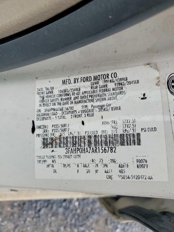 60426826 :رقم المزاد ، 3FAHP0HA7AR156782 vin ، 2010 Ford Fusion مزاد بيع
