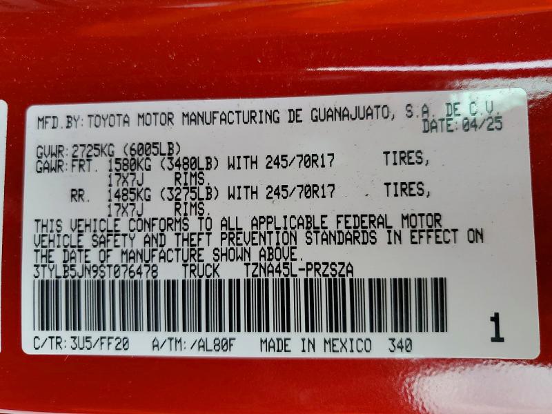 Aukcja sprzedaży 2025 Toyota Tacoma, vin: 3TYLB5JN9ST076478, numer aukcji: 63662036