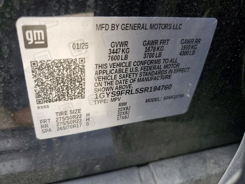 61862986 :رقم المزاد ، 1GYS9FRL5SR194760 vin ، 2025 Cadillac Escalade مزاد بيع