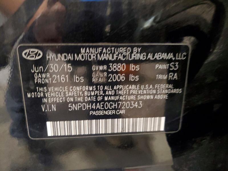 Продаж на аукціоні авто 2016 Hyundai Elantra, vin: 5NPDH4AE0GH720343, номер лоту: 60011916