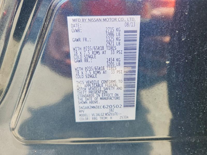 61550086 :رقم المزاد ، 5N1AR2MN3EC620502 vin ، 2014 Nissan Pathfinder مزاد بيع