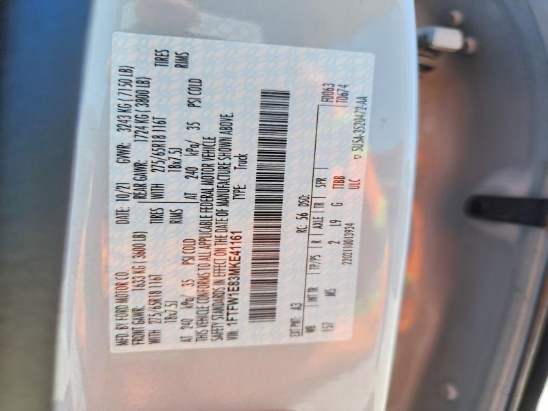 2021 Ford F150 მანქანა იყიდება აუქციონზე, vin: 1FTFW1E83MKE41161, აუქციონის ნომერი: 60077596