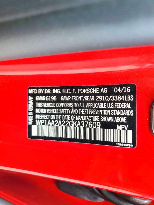 Aukcja sprzedaży 2016 Porsche Cayenne, vin: WP1AA2A22GKA37609, numer aukcji: 63048446