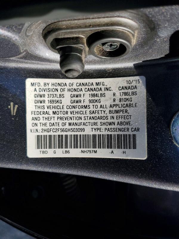 Aukcja sprzedaży 2016 Honda Civic, vin: 2HGFC2F56GH503099, numer aukcji: 62291746