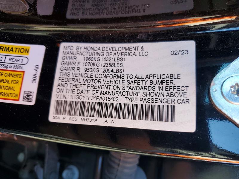 Продаж на аукціоні авто 2023 Honda Accord, vin: 1HGCY1F31PA015402, номер лоту: 60217036