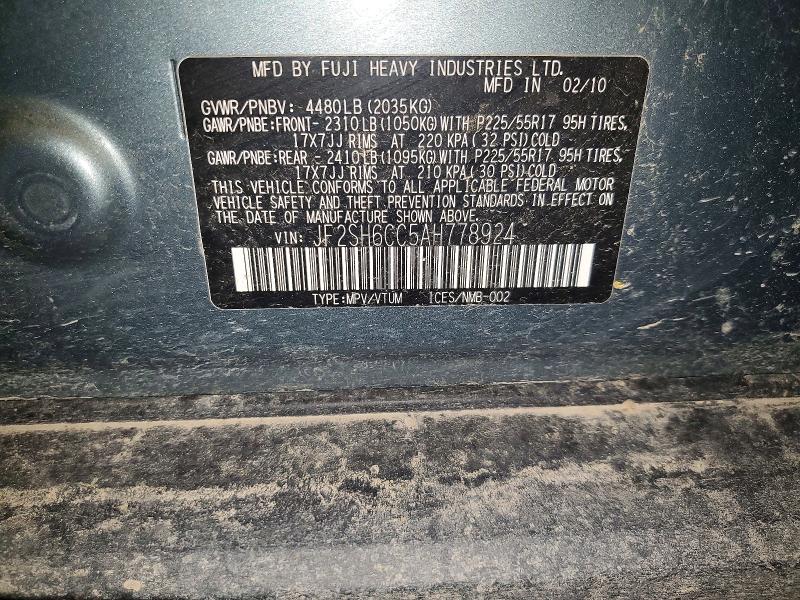 Продажа на аукционе авто 2010 Subaru Forester, vin: JF2SH6CC5AH778924, номер лота: 60825326