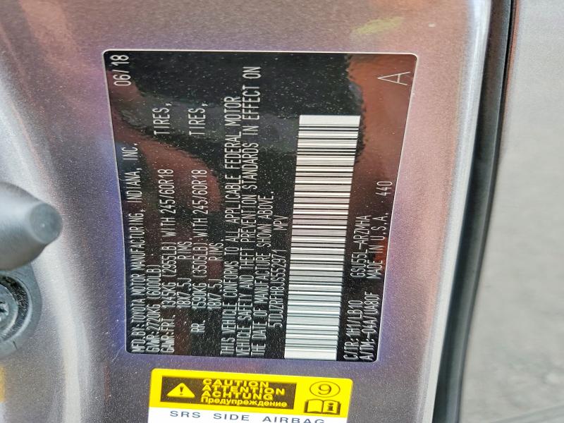 2018 Toyota Highlander მანქანა იყიდება აუქციონზე, vin: 5TDJZRFH8JS552971, აუქციონის ნომერი: 61355086