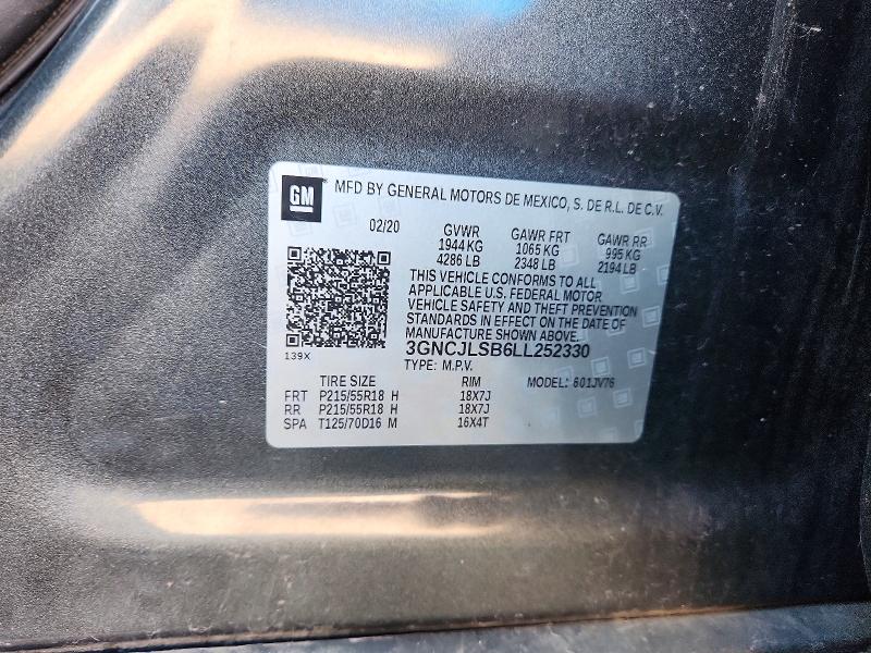 Aukcja sprzedaży 2020 Chevrolet Trax, vin: 3GNCJLSB6LL252330, numer aukcji: 62850046