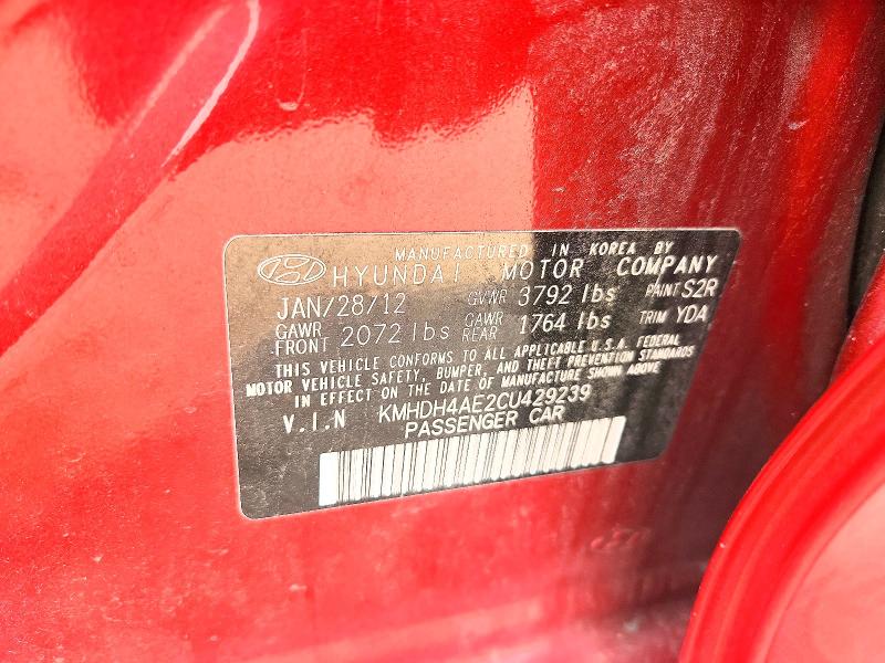 2012 Hyundai Elantra მანქანა იყიდება აუქციონზე, vin: KMHDH4AE2CU429239, აუქციონის ნომერი: 61043456