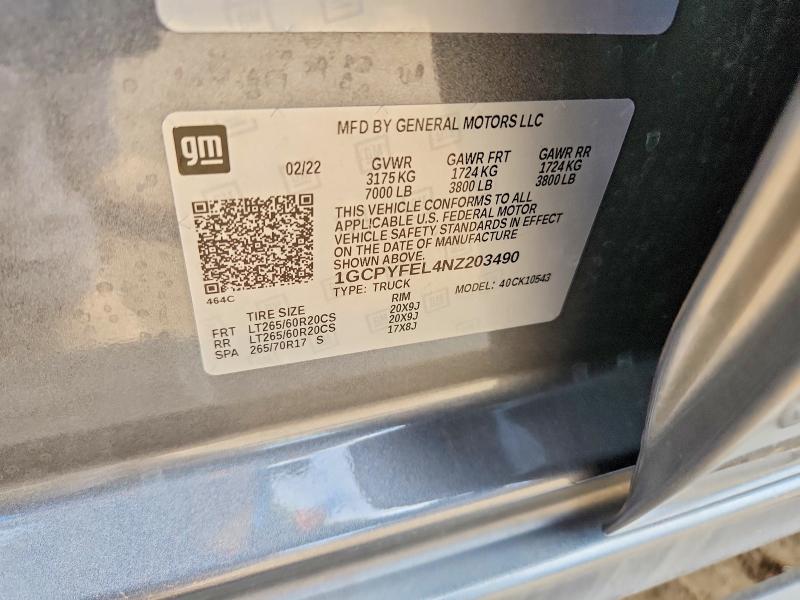 Aukcja sprzedaży 2022 Chevrolet Silverado Ltd, vin: 1GCPYFEL4NZ203490, numer aukcji: 58446116