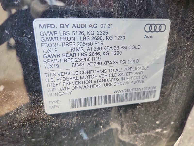 Продажа на аукционе авто 2022 Audi Q3, vin: WA1DECF32N1010286, номер лота: 61065786